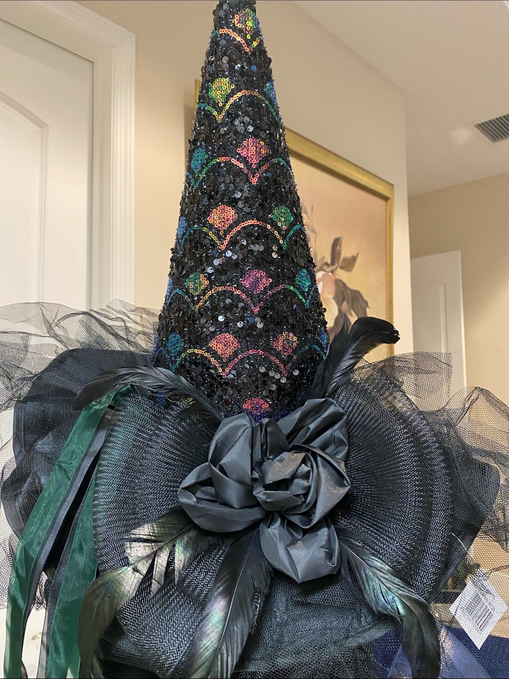 Black Sequined Witch Hat with Multicolor Accents - Women's Costume Hat